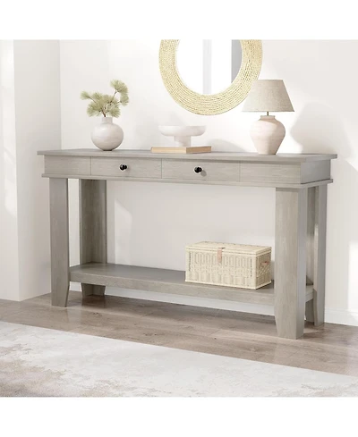 gaomon 54" Farmhouse Rectangular Wooden Console Table with Drawers and Open Shelf
