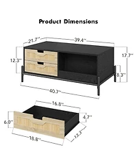 gaomon Rectangular Modern Coffee Table with Led Lights, Open Shelf and 4 Drawers