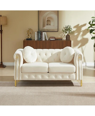 Streamdale Furniture Chesterfield Sofa with Pillows, Studs, and Metal Legs
