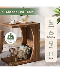 Tribesigns C-Shaped End Table for Living Room, Solid Wood Narrow Skinny Side Table, Farmhouse Bedside Nightstand