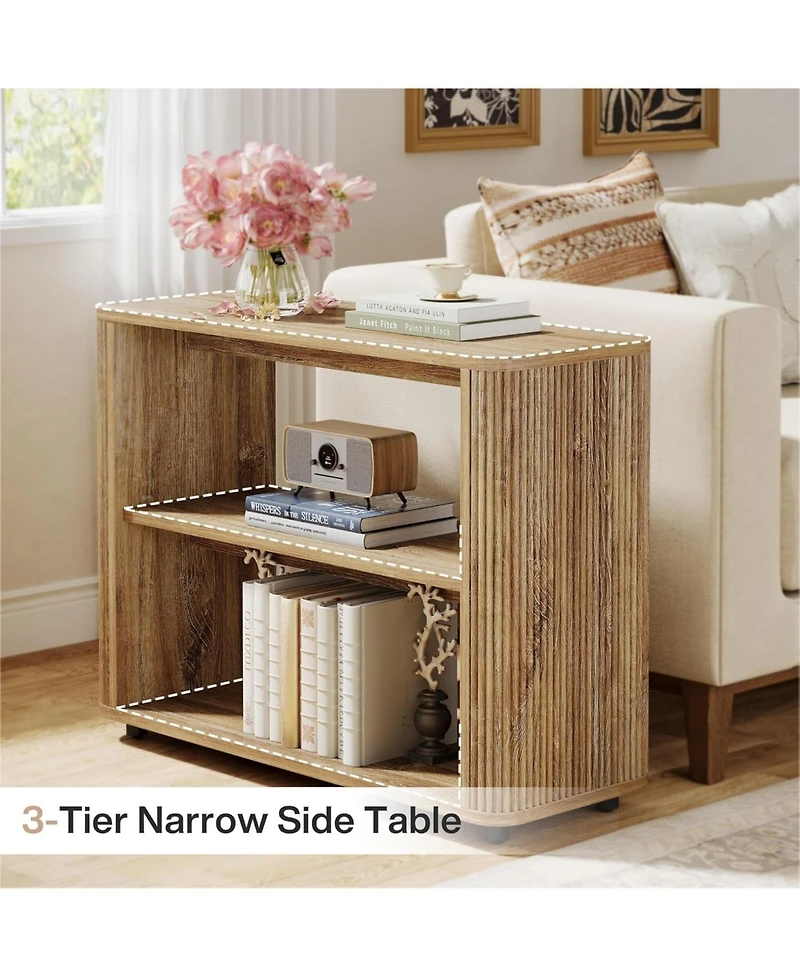 Tribesigns Narrow Side Table, 3-Tier End Table for Living Room, Small Fluted Nightstand, Farmhouse Bedside Table