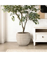 LuxenHome Textured MgO Planter, 15" Tall x 17.7" Diameter Pot for Indoor/Outdoor Decor