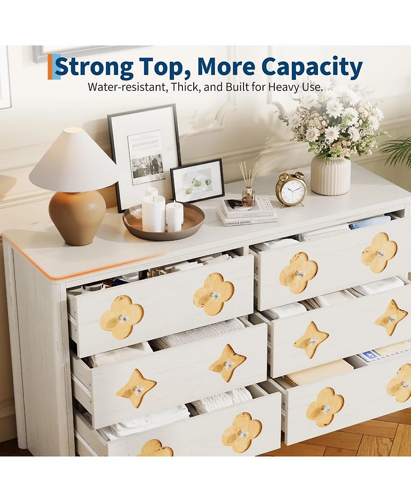 gaomon Fluted 6-Drawer Dresser for Bedroom, 47.4" Wide Wooden Chest with Large Storage & Tv Stand Use