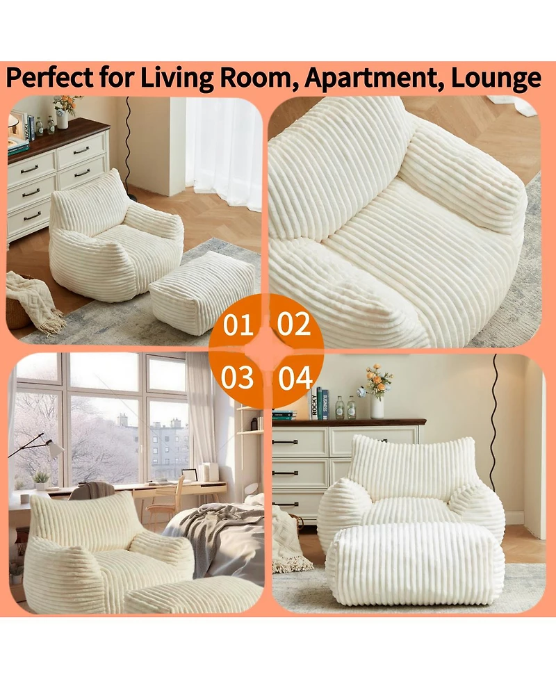 Streamdale Furniture Ergonomic Corduroy Lounge Chair with Ottoman