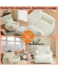 Streamdale Furniture Ergonomic Corduroy Lounge Chair with Ottoman