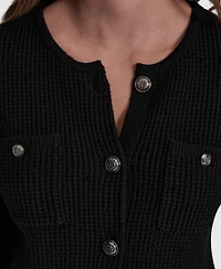 Dkny Jeans Women's Long-Sleeve Tuck Stitch Crewneck Cardigan