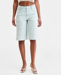 Bar Iii Women's Sequin Destructed Denim Bermuda Shorts, Macy's Exclusive