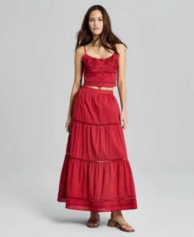 Now This Womens Cotton Tiered Pull On Maxi Skirt
