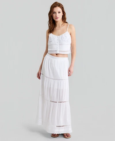 And Now This Women's Cotton Tiered Pull-On Maxi Skirt