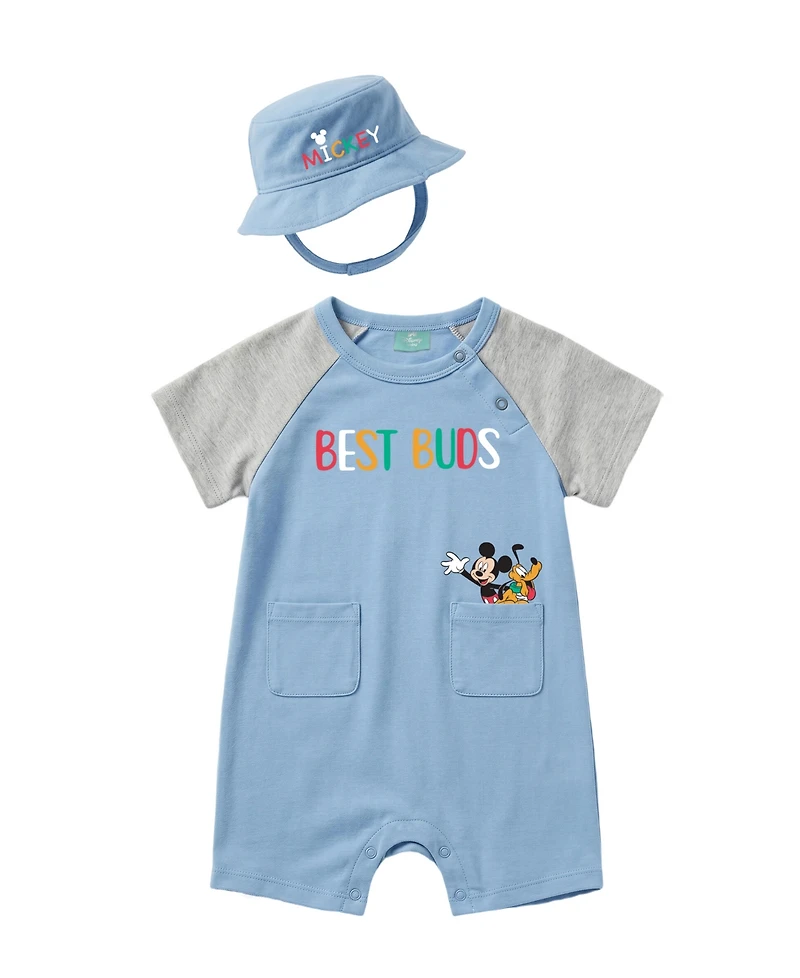 Disney Baby Boys' Mickey Print Romper and Hat, 2-Piece Set