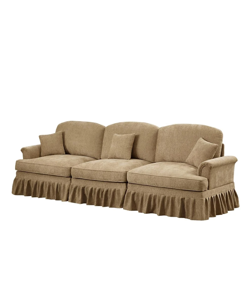 Streamdale Furniture Streamdale Mid Century Chenille 3 Seater Sofa, Flared Arms, Removable Skirt