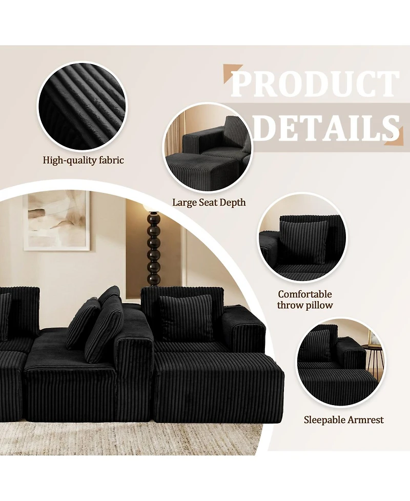 Streamdale Modular U-Shaped Sectional Sofa, 132-inch 4-Seater with Reversible Chaise Lounge