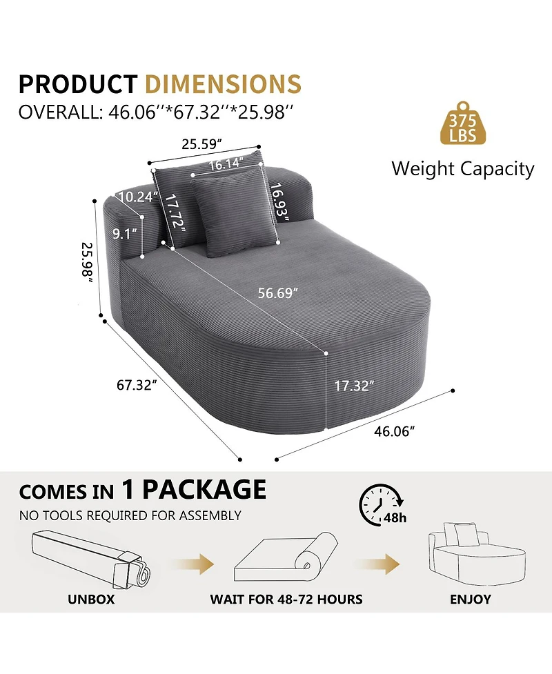Streamdale Furniture 67.5" Indoor Corduroy Oversized Sleeper Sofa with Deep Seat Lounge