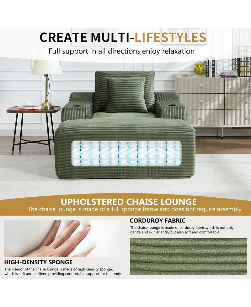 Streamdale Furniture 67" Corduroy Oversized Sleeper Sofa with Wide Armrest, No Assembly Required