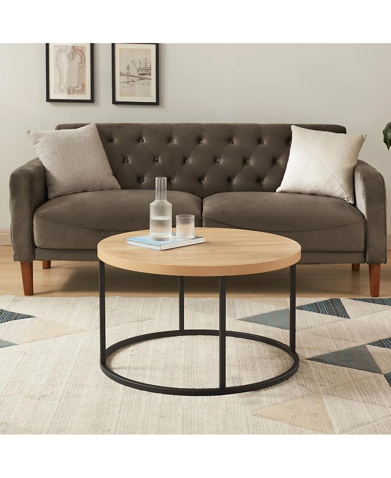 Streamdale Furniture 31.5" Round Coffee Table - Modern Industrial Wood & Metal Center Table