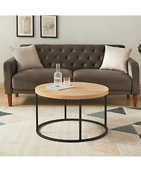 Streamdale Furniture 31.5" Round Coffee Table - Modern Industrial Wood & Metal Center Table