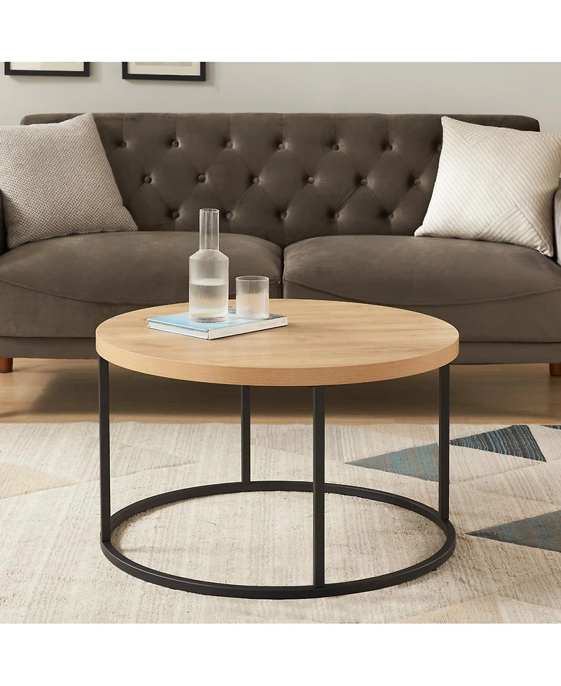Streamdale Furniture 31.5" Round Coffee Table - Modern Industrial Wood & Metal Center Table