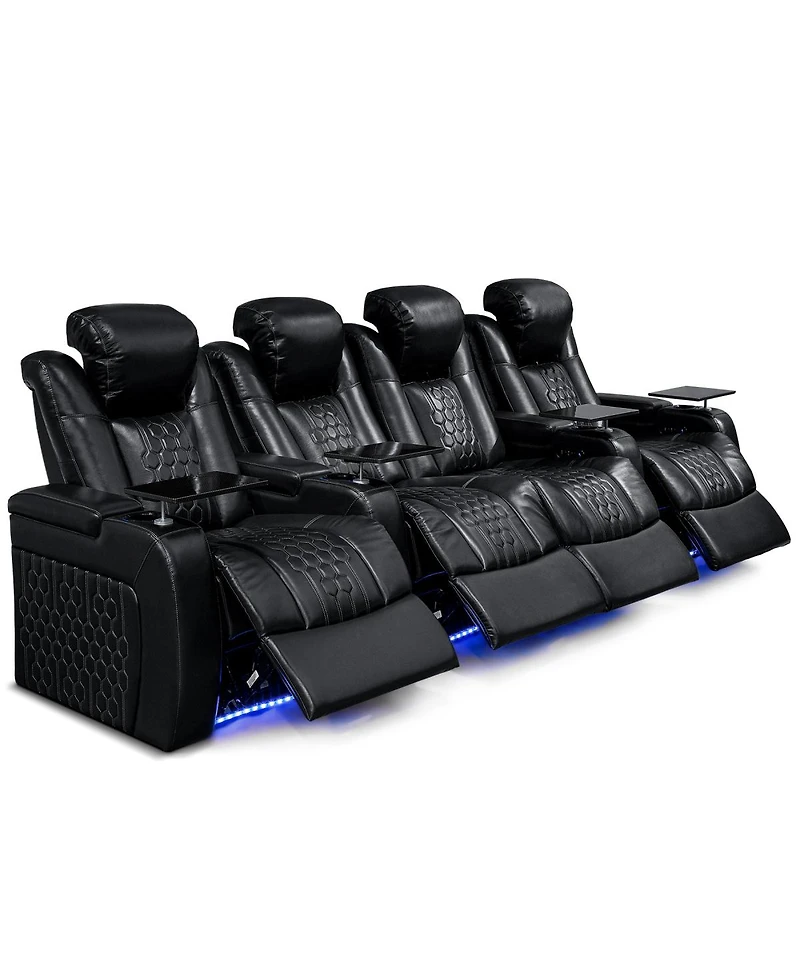 Streamdale Furniture Power Recliner 4 Pc, Top-Grain Nappa, Adjustable, Smart Charging, Rgb Led