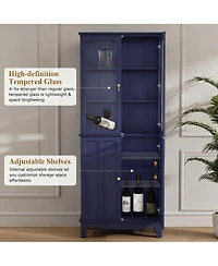 Yigii 72" Freestanding Kitchen Pantry Cabinet Glass Door Adjustable Shelves