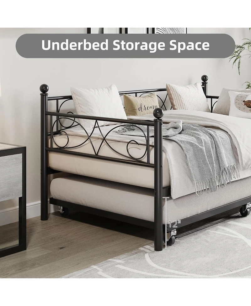 gaomon Twin Daybed with Trundle Metal Sofa Bed Frame Steel Slat Support Space Saving Furniture for Living Room or Bedroom