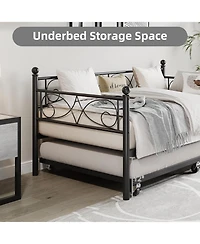 gaomon Twin Daybed with Trundle Metal Sofa Bed Frame Steel Slat Support Space Saving Furniture for Living Room or Bedroom