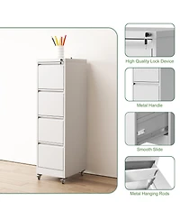 Rainsken 4 Drawer Metal Locking Vertical File Cabinet on Wheels
