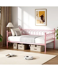 gaomon Daybed with Trundle, Metal Sofa Bed with Rgb Led Lights And Charging Station, Pull-Out Bed for Small Spaces