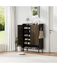 Homfan Large Shoe Cabinet with Doors，6-Tier Organizer 2 Doors & Additional Hooks for Hallway, Entryway, Living Room