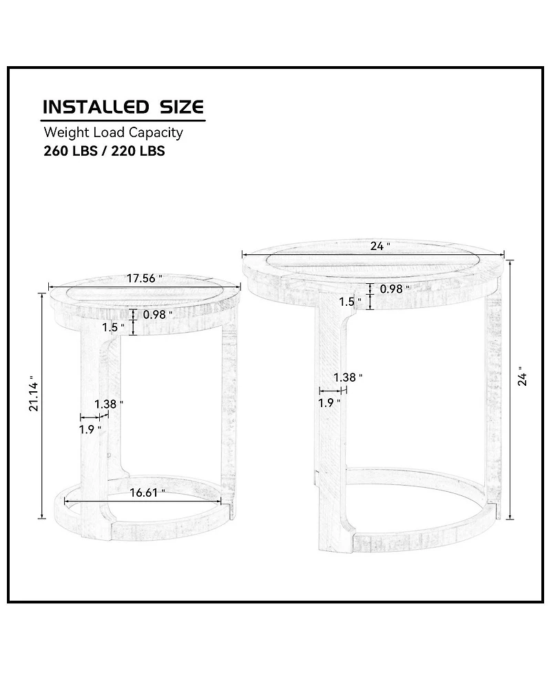 Streamdale Furniture 24" 2PC Curved Round Wooden Coffee Table Set