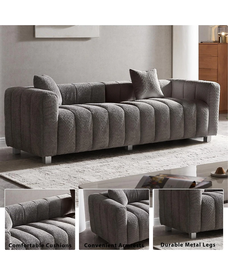 Streamdale Furniture Premium Velvet 3-Seater Sofa with Metal Base and 2 Pillows