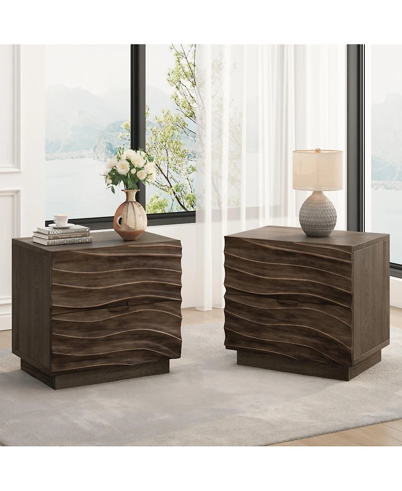 Streamdale Furniture Solid Wood Nightstands Set of 2, Bedside Table with 2 Drawers