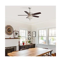 Sofucor 52-inch Modern Farmhouse Brown 5 - Blade Ceiling Fan with Crystal Accents