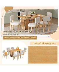 Streamdale Furniture Farmhouse Wood Dining Table Set for 6, 60" Rectangular Table with Upholstered Chairs
