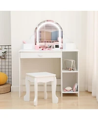 gaomon Kids Vanity Set with Adjustable Lighted Mirror, Stool, Drawer and Shelves