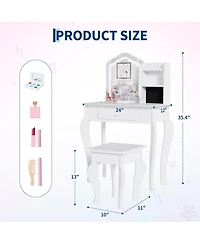 Gaomon Kids Vanity Table Set with Lighted Mirror and Stool
