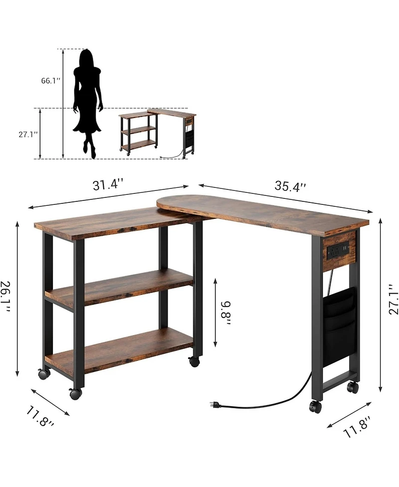 gaomon 360° Rotating Mobile End Table with Storage Bag, Wheels and Charging Station