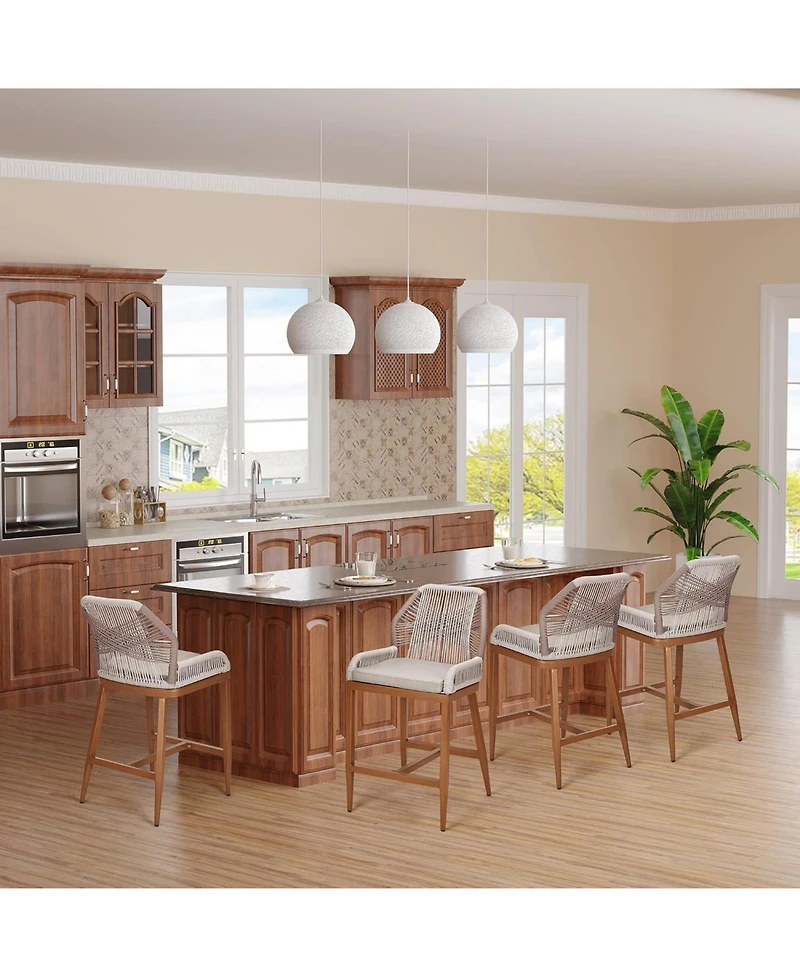 gaomon Counter Height Bar Stools Set of 2, 24.8" H Rattan Bar Stools, Home Back Dining Chair, Modern Patio Bar Stools with Backrest and Arm