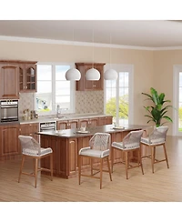 gaomon Counter Height Bar Stools Set of 2, 24.8" H Rattan Bar Stools, Home Back Dining Chair, Modern Patio Bar Stools with Backrest and Arm