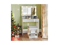 Slickblue Vanity Table Set with Lighted Mirror and Cushion Stool-Black