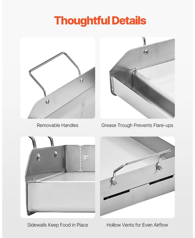 Ecooso 17 x 13 Inch Stainless Steel Griddle Plate for Gas Grill with Handles