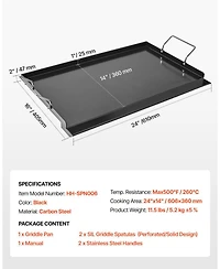Ecooso 24 x 16 Inch Carbon Steel Griddle Plate for Gas Grill with Handles
