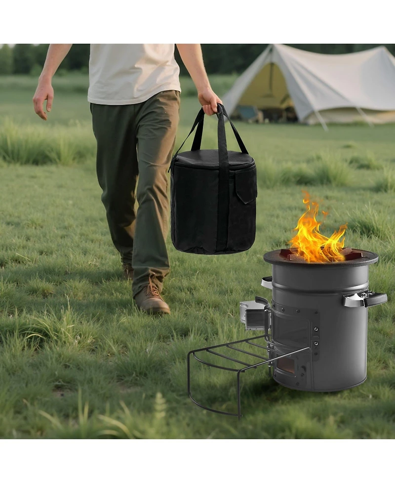 Ecooso Portable Spcc Steel Camping Rocket Stove with Carry Bag, Double Door