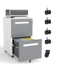 Rainsken 2-Drawer Mobile File Cabinet with Lock, Metal Storage Cabinet on 360° Wheels for Home Office Organizer, Holds A4/Letter/Legal Files