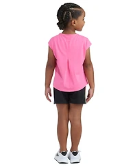 adidas Girls' 2T-6X Short-Sleeve Back Pleated T-Shirt and Mesh Shorts, 2-Piece Set