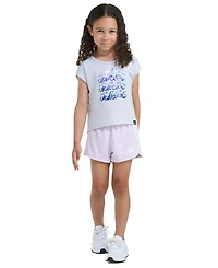 adidas Girls' 2T-6X Short-Sleeve Back Pleated Heather T-Shirt and Mesh Shorts, 2-Piece Set
