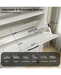 Homfan Shoe Cabinet with 4 Flip Drawers & Barn Door, Freestanding Hidden Slim Narrow Shoe Storage Organizer with Open Shelves, for Entryway, Foyer