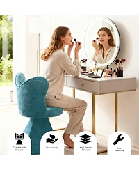 Streamdale Furniture Vanity Chair with Butterfly Back Swivel Accent Dining Makeup Stool for Bedroom