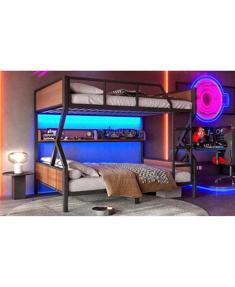 Streamdale Furniture Full/Full Bunk Bed w/ Storage Shelves & Lights