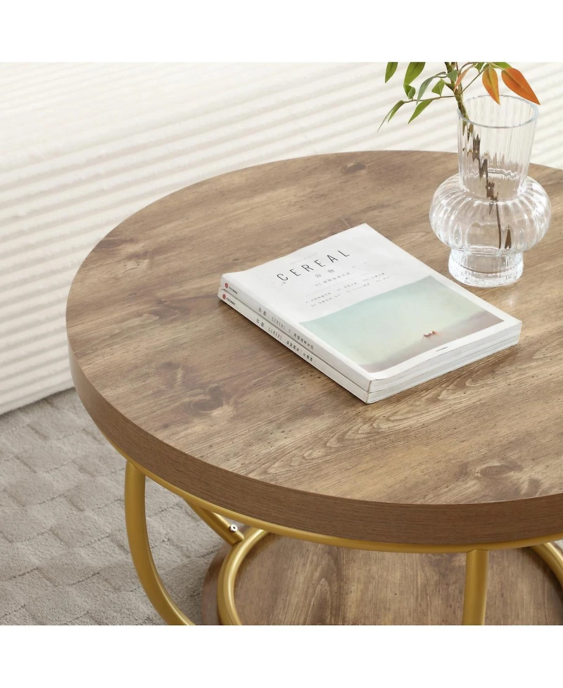 Streamdale Furniture 31" Round Industrial Coffee Table with 2-Tier Storage Shelves