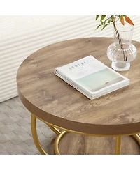 Streamdale Furniture 31" Round Industrial Coffee Table with 2-Tier Storage Shelves